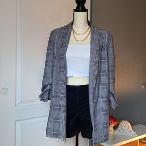 Boomboom Jeans Size L/ for Oversized Blazer 
Lined Open Front Black/white Plaid